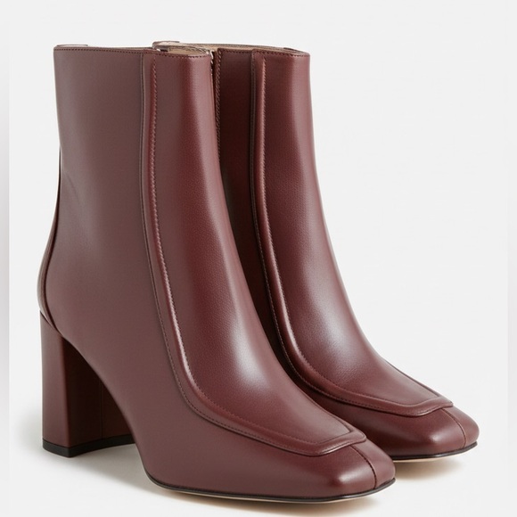 J. Crew Burgundy Square Toe Ankle Boots in Italian Leather